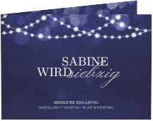 Einladung 70. Geburtstag Girlande A6 Klappkarte quer blau