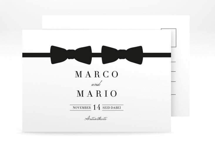Antwortkarte Hochzeit Suits A6 Postkarte schwarz hochglanz