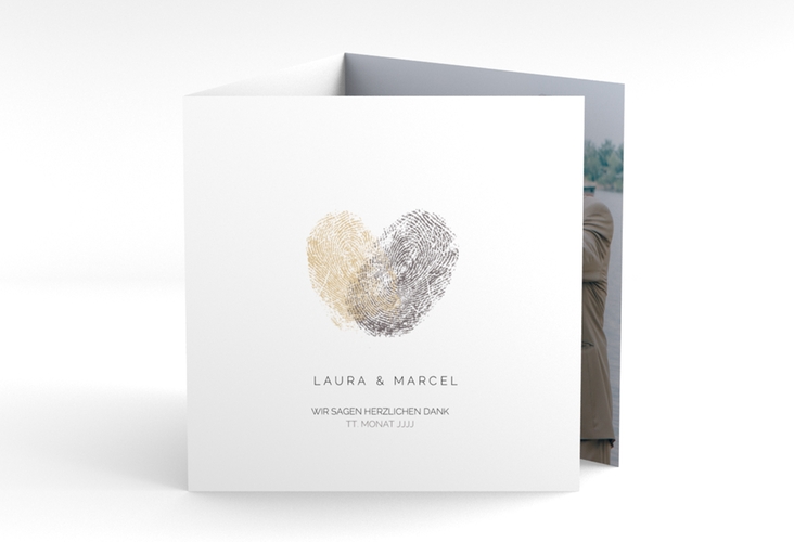 Dankeskarte Hochzeit Fingerprint quadr. Doppel-Klappkarte beige hochglanz schlicht mit Fingerabdruck-Motiv