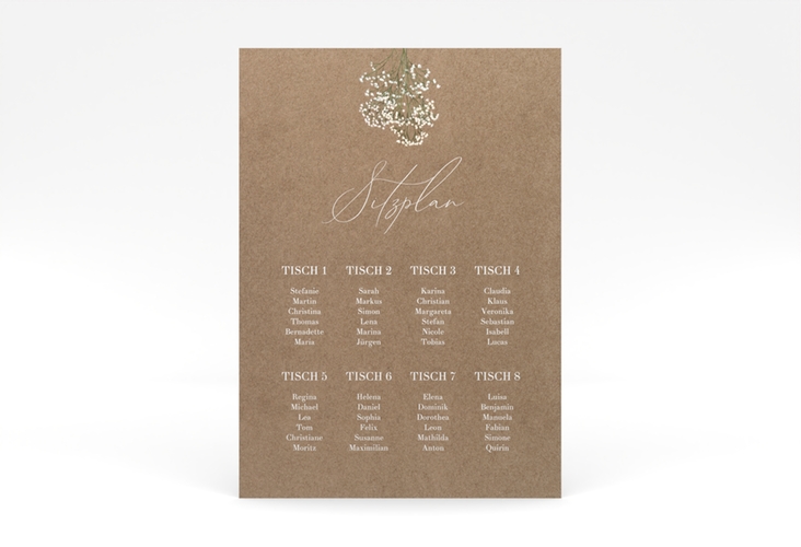 Sitzplan Poster Hochzeit Schleierkraut 50 x 70 cm Poster Kraftpapier