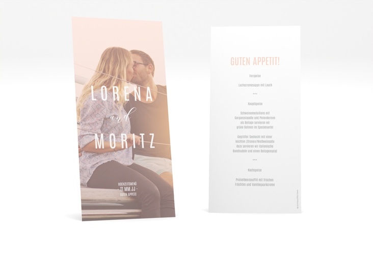 Menükarte Hochzeit Memory lange Karte hoch rosa hochglanz