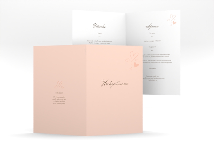 Menükarte Hochzeit Purity A5 Klappkarte hoch apricot