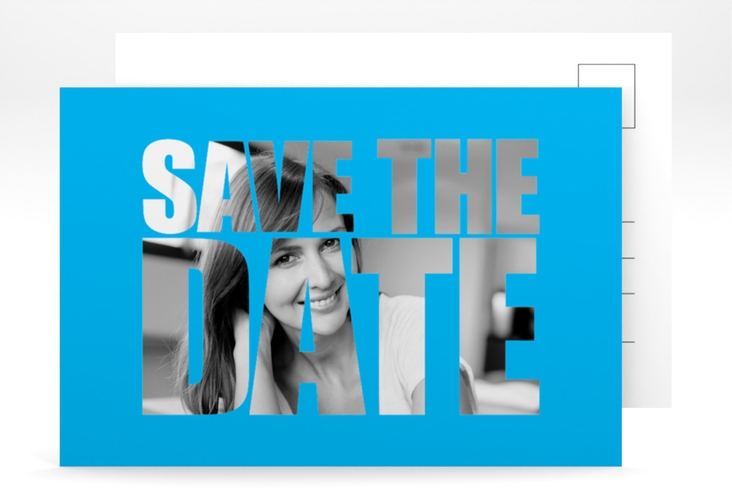Save the Date-Postkarte Geburtstag Jahreszahl A6 Postkarte blau