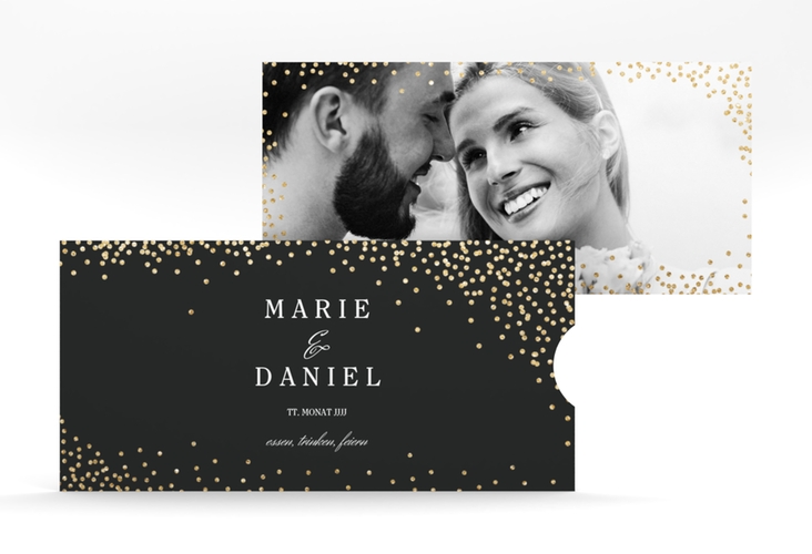 Hochzeitseinladung Glitter Einsteckkarte schwarz hochglanz