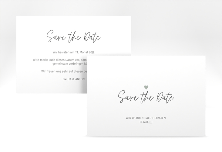 Save the Date-Karte Herzschlag A6 Karte quer weiss schlicht und elegant mit Herzchen