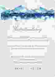 Acryl-Hochzeitseinladung Bergliebe Acrylkarte hoch blau mit Gebirgspanorama für Berghochzeit