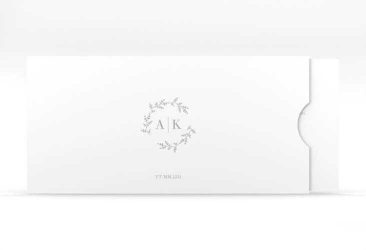 Hochzeitseinladung Filigrana Einsteckkarte in reduziertem Design mit Initialen und zartem Blätterkranz