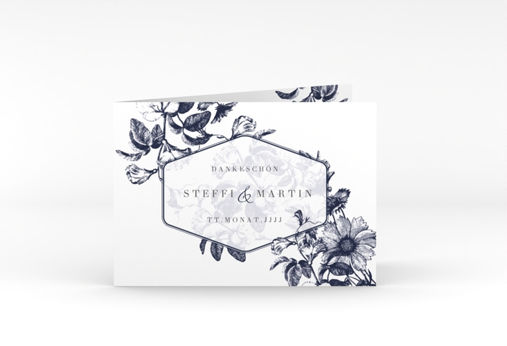 Danksagungskarte Hochzeit Magnificent A6 Klappkarte quer blau hochglanz