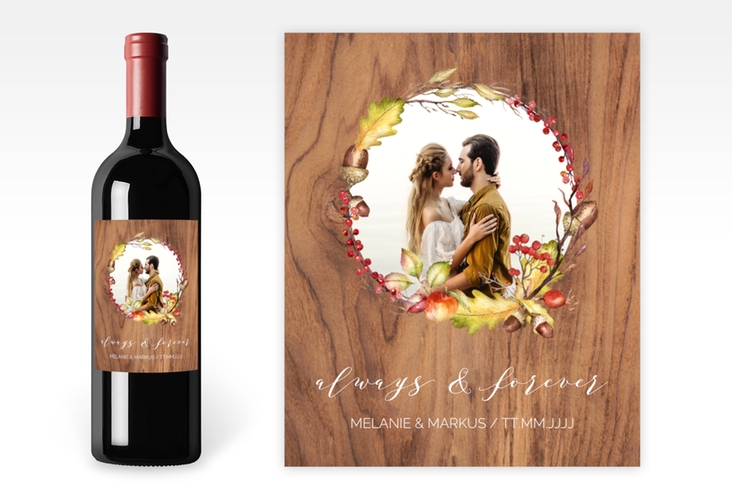 Weinetikett zur Hochzeit Herbstlich Etikett Weinflasche 4er Set braun