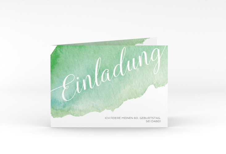 Einladung Geburtstag Aquarell A6 Klappkarte quer gruen