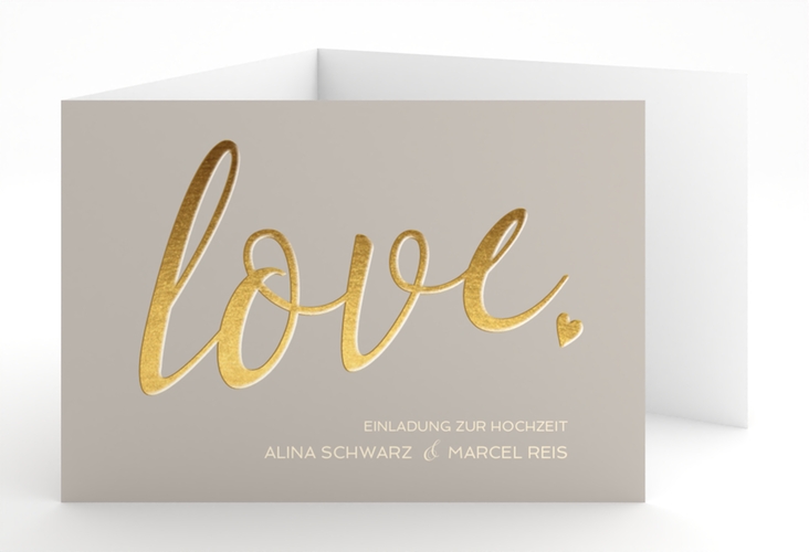 Hochzeitseinladung Glam A6 Doppel-Klappkarte grau hochglanz