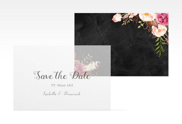 Save the Date Deckblatt Transparent Flowers A6 Deckblatt transparent schwarz hochglanz mit bunten Aquarell-Blumen