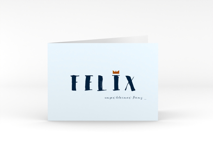 Einladungskarte Taufe Crown A6 Klappkarte quer blau