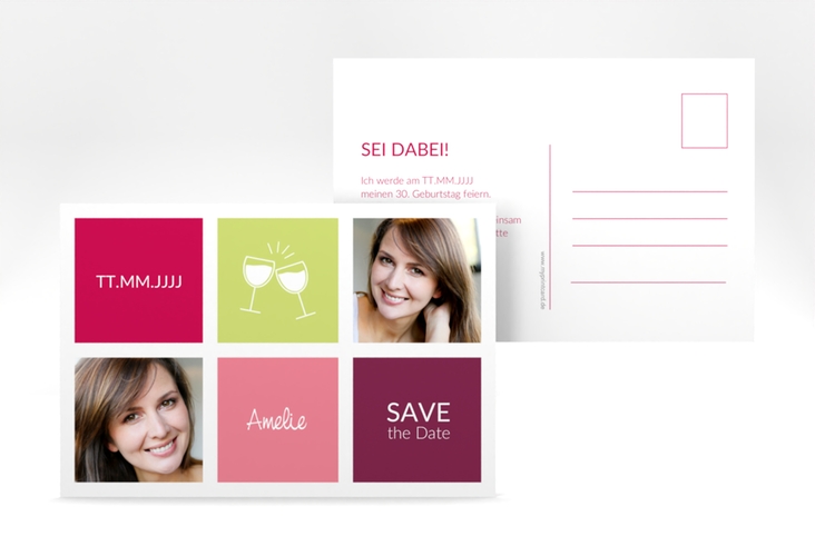 Save the Date-Postkarte Geburtstag Celebration A6 Postkarte pink