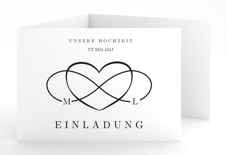 Hochzeitseinladung Infinity A6 Doppel-Klappkarte schwarz