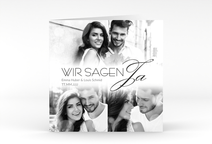 Hochzeitseinladung Bokeh quadr. Klappkarte weiss hochglanz