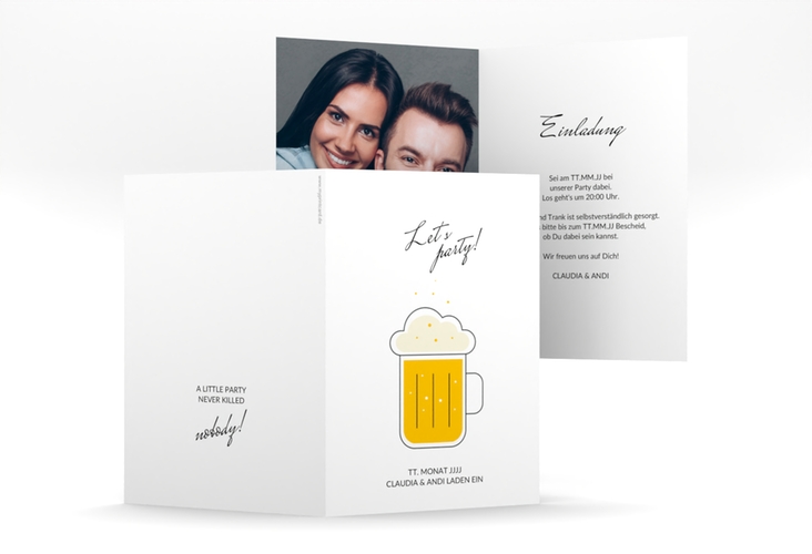 Party Einladungskarte Drink A6 Klappkarte hoch gelb hochglanz