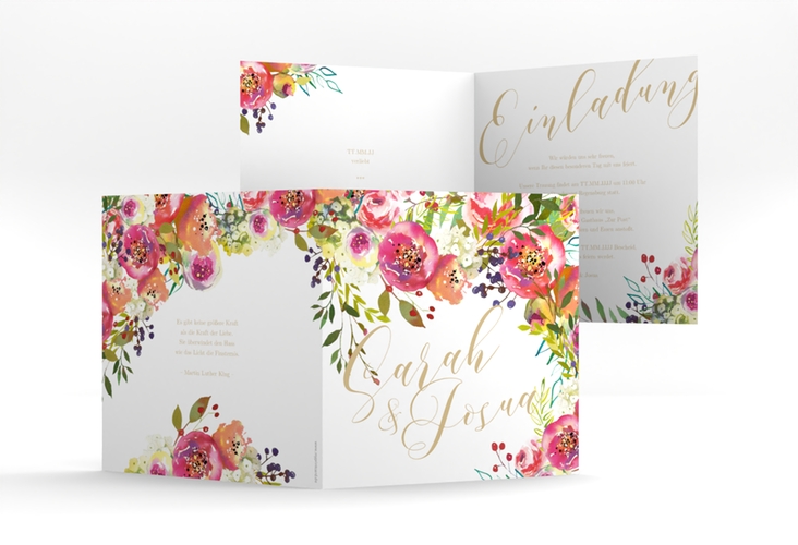Hochzeitseinladung Flowerbomb quadr. Klappkarte weiss