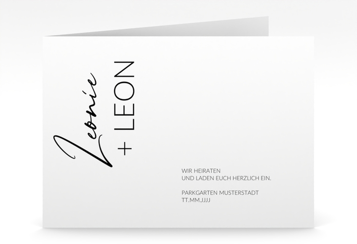 Hochzeitseinladung Your Name mittlere Klappkarte quer weiss hochglanz