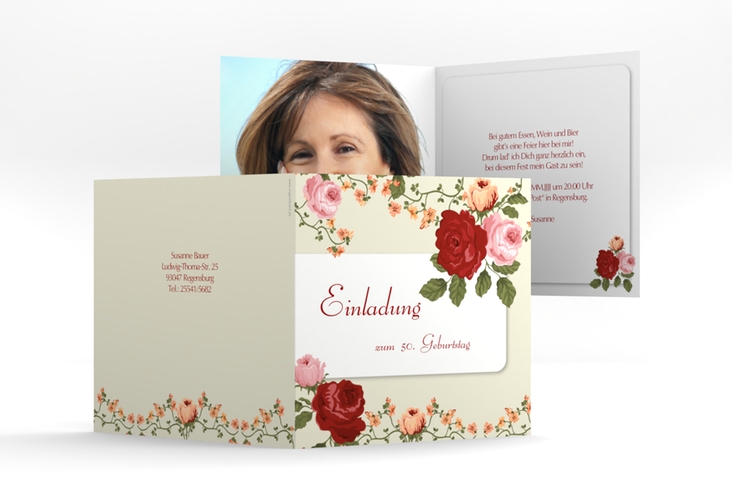 Einladung 50. Geburtstag Rosemarie quadr. Klappkarte