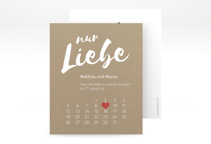 Save the Date-Kalenderblatt Message Kalenderblatt-Karte Kraftpapier