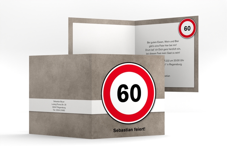 Einladung 60. Geburtstag Emil/Emma quadr. Klappkarte grau