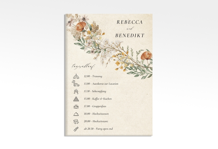 Tagesablauf Leinwand Hochzeit Wildfang 50 x 70 cm Leinwand mit getrockneten Wiesenblumen