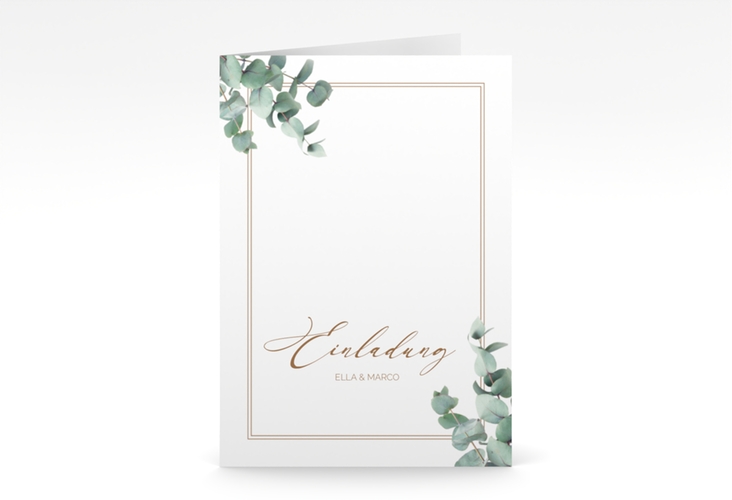 Einladungskarte Hochzeit "Eucalypt" A6 Klappkarte hoch mit Eukalyptus und edlem Rahmen