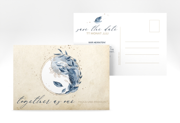 Save the Date-Postkarte YinYang A6 Postkarte beige im Vintage-Look