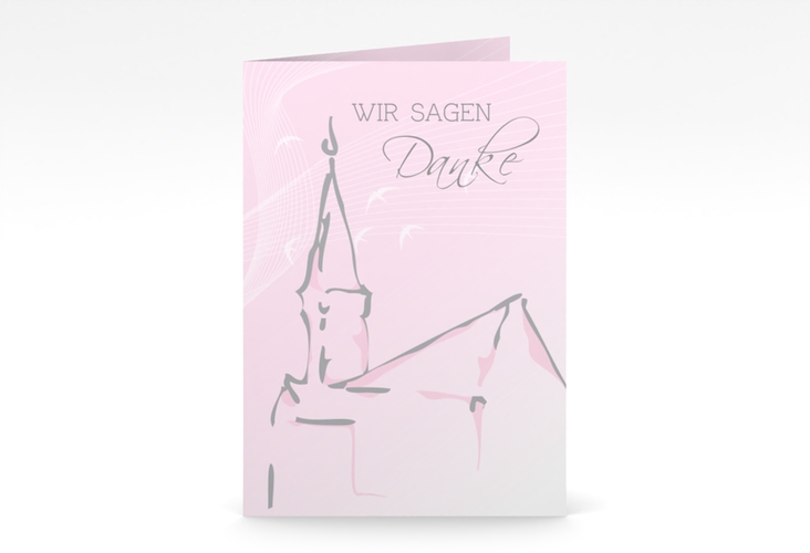 Dankeskarte Taufe Church A6 Klappkarte hoch rosa hochglanz
