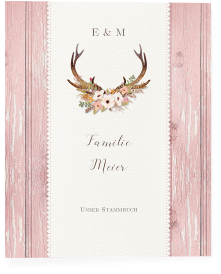 Stammbuch A4 Heimatjuwel Stammbuch A4 rosa mit Hirschgeweih und Holz-Hintergrund