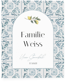 Stammbuch A4 Azulejo Stammbuch A4 blau mit mediterranem Azulejo-Muster und Zitronen