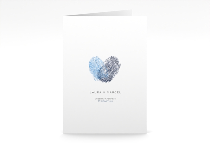 Kirchenheft Hochzeit Fingerprint A5 Klappkarte hoch blau schlicht mit Fingerabdruck-Motiv