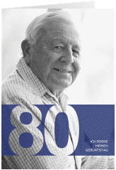 Einladung 80. Geburtstag Banderole A6 Klappkarte hoch blau