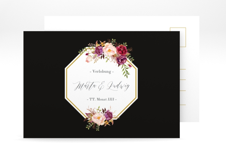 Verlobungskarte Hochzeit  Prachtvoll A6 Postkarte schwarz