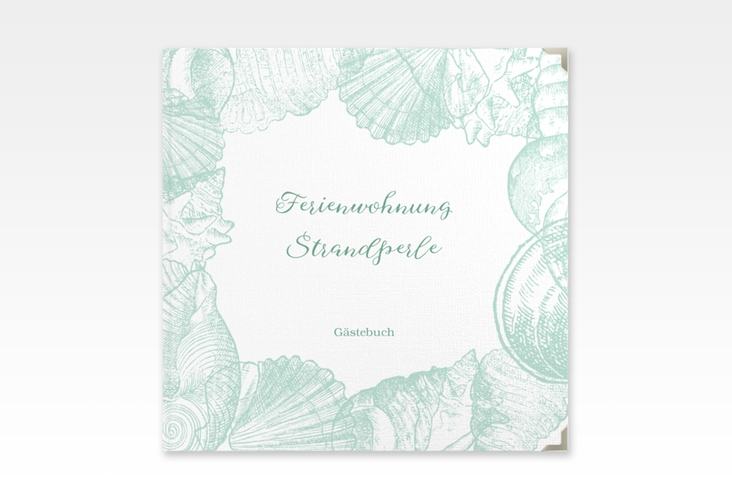 Gästebuch Selection Ferienwohnung Strandperle Leinen-Hardcover mint mit Muschel-Rahmen