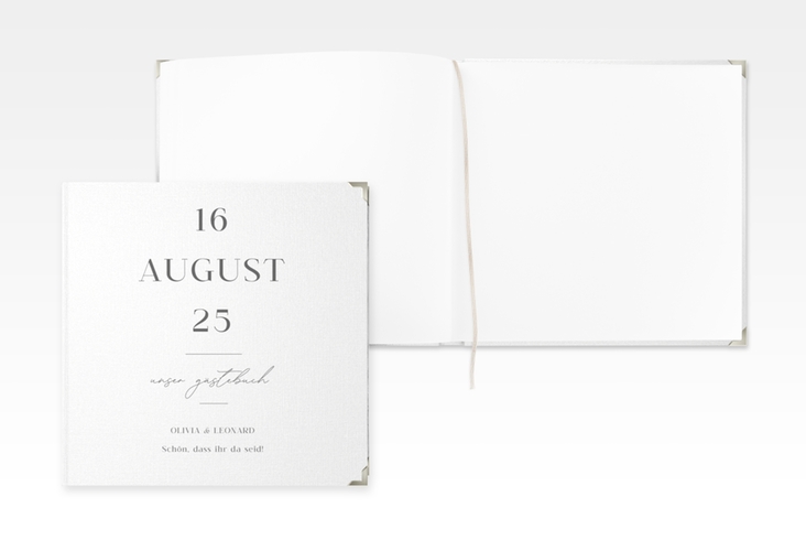 Gästebuch Selection Hochzeit Authentisch Leinen-Hardcover weiss in schlichtem Design mit großem Hochzeitsdatum