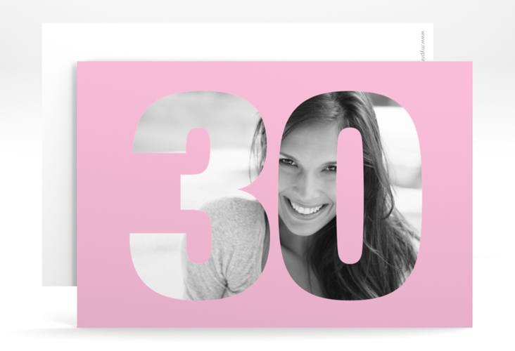 Einladung 30. Geburtstag Numbers A6 Karte quer rosa hochglanz