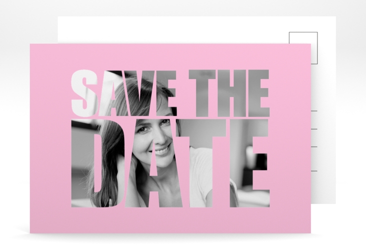 Save the Date-Postkarte Geburtstag Jahreszahl A6 Postkarte rosa hochglanz