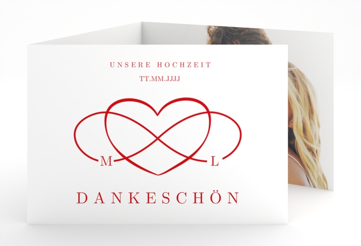 Danksagungskarte Hochzeit Infinity A6 Doppel-Klappkarte rot hochglanz