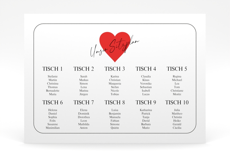 Sitzplan Poster Hochzeit Kartenspiel 70 x 50 cm Poster im Herz-Ass-Design eines Kartenspiels