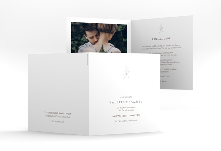 Hochzeitseinladung Ivy quadr. Klappkarte weiss hochglanz minimalistisch mit kleiner botanischer Illustration