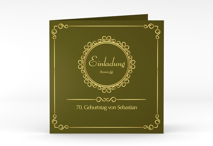 Einladung 70. Geburtstag Bert/Berta quadr. Klappkarte gruen hochglanz