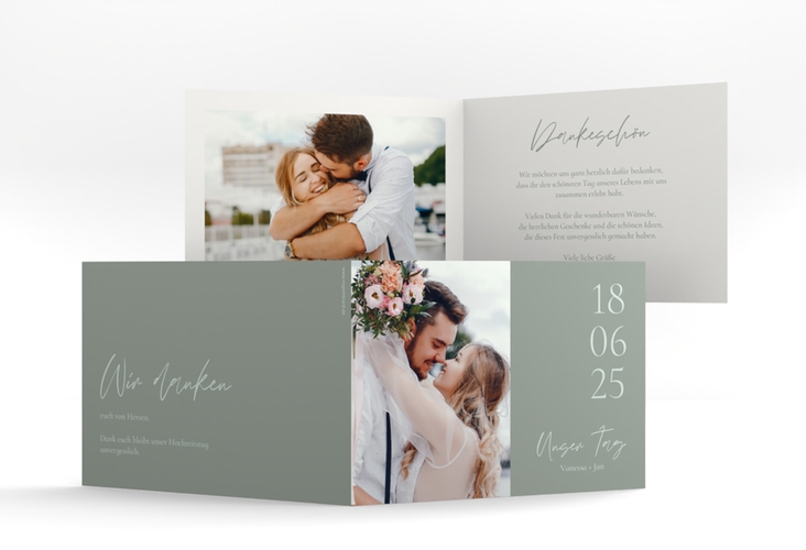 Danksagungskarte Hochzeit Day A6 Klappkarte quer mit Datum im minimalistischen Design