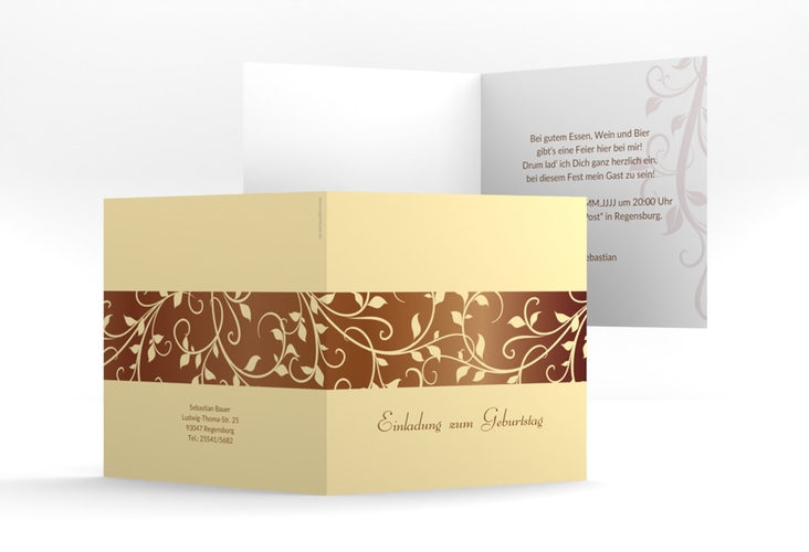 Einladung Geburtstag Hermann/Hermine quadr. Klappkarte braun