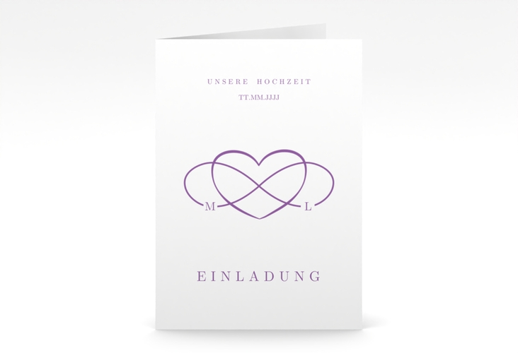 Einladungskarte Hochzeit Infinity A6 Klappkarte hoch lila