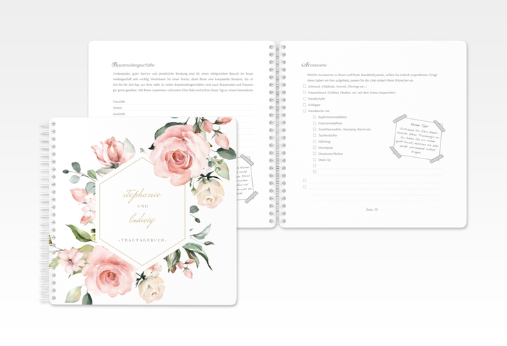 Trautagebuch Hochzeit Graceful Trautagebuch Hochzeit weiss gold mit Rosenblüten in Rosa und Weiß