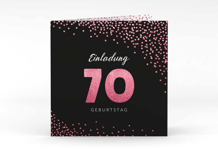 Einladung 70. Geburtstag Glitzer quadr. Klappkarte pink