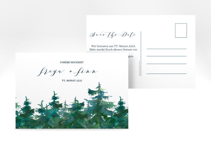 Save the Date-Postkarte Evergreen A6 Postkarte weiss