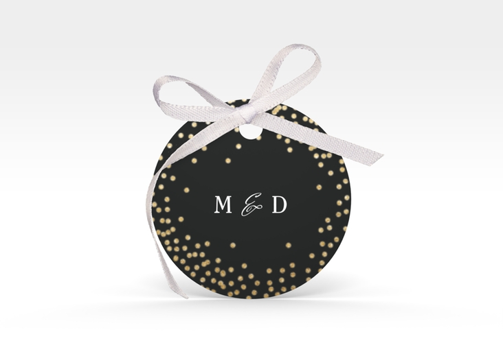 Geschenkanhänger Hochzeit Glitter Geschenkanhänger, rund schwarz hochglanz